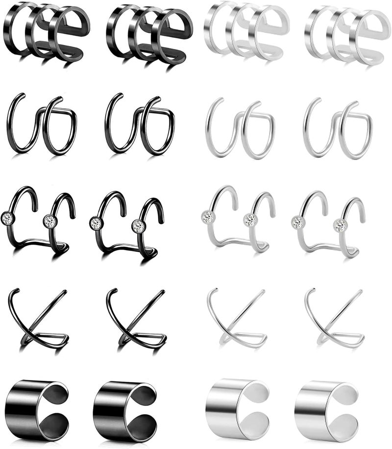 Tornito 4-10 Pairs Stainless Steel Ear Cuff Helix Cartilage Clip On Wrap Earrings Fake Nose Ring Non-Piercing Adjustable - Image 1